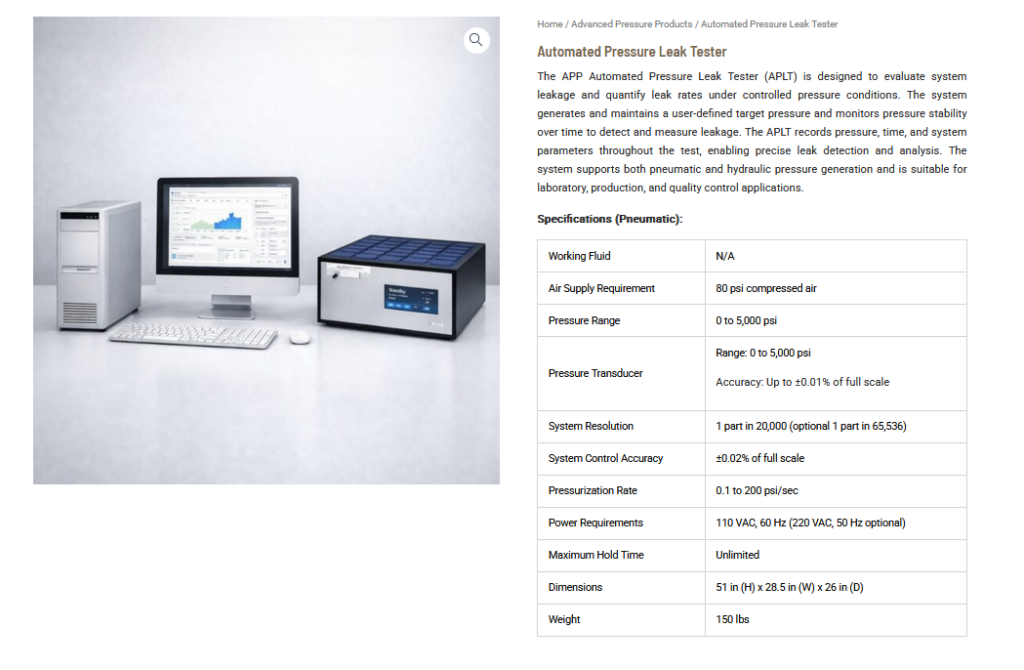 Automated Pressure Leak Tester