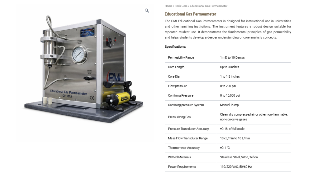Educational Gas Permeameter