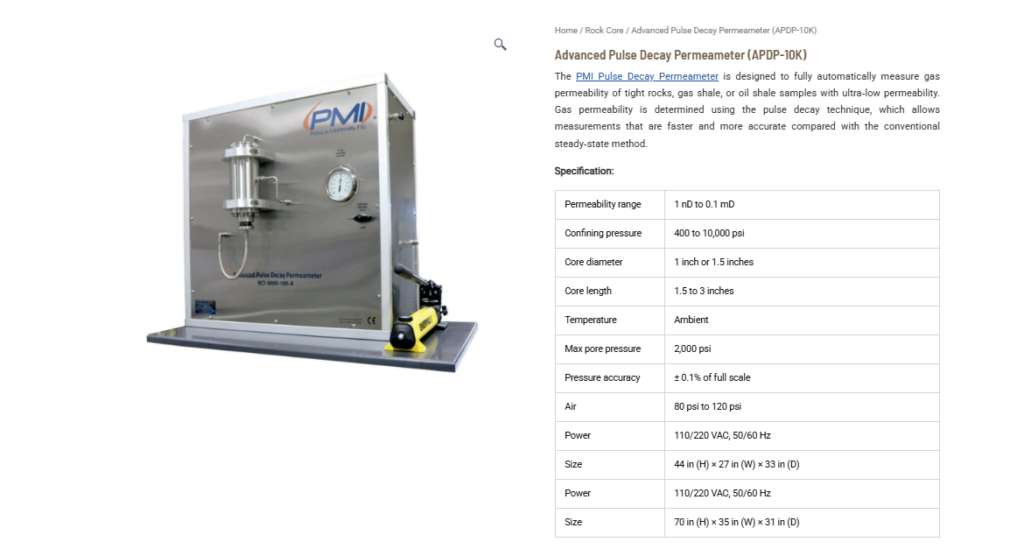 Advanced Pulse Decay Permeameter