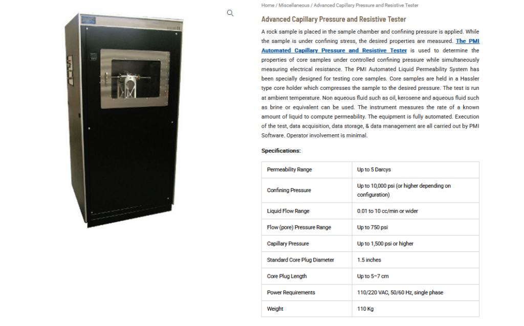 Advanced Capillary Pressure and Resistive Tester