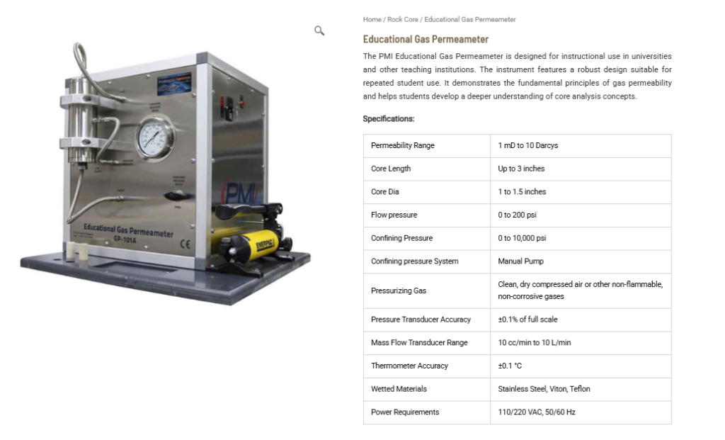 Educational Gas Permeameter
