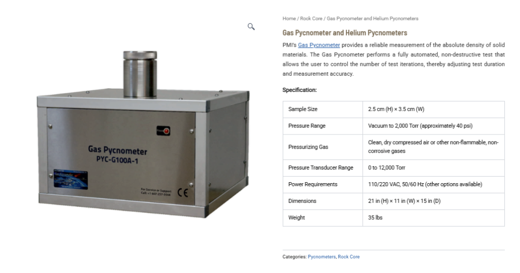 Gas Pycnometer and Helium Pycnometer