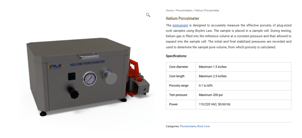 Helium Porosimeter
