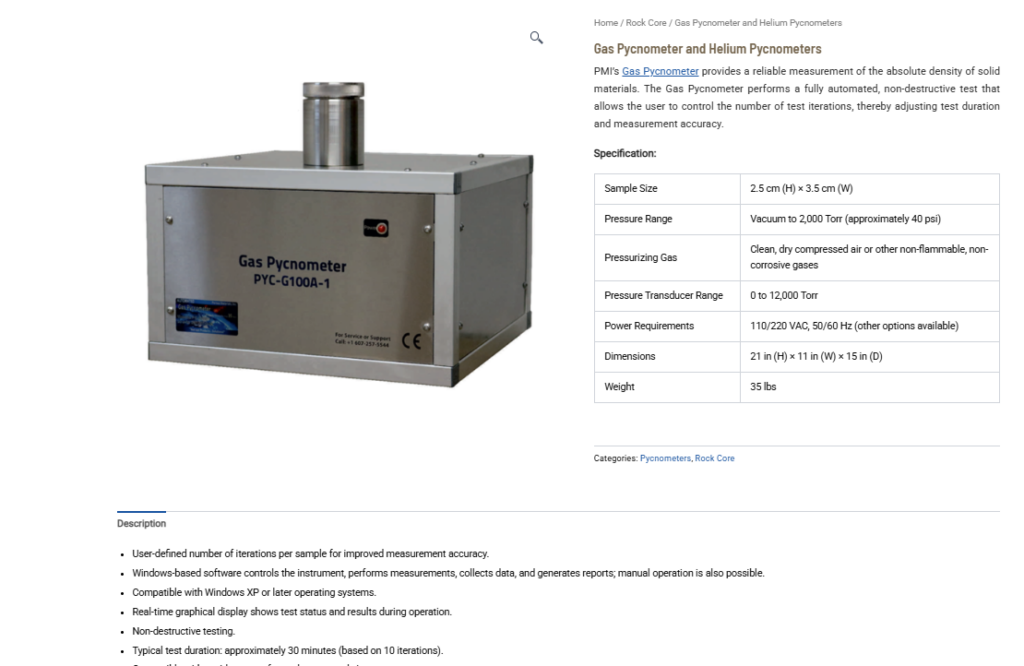Gas Pycnometer and Helium Pycnometers