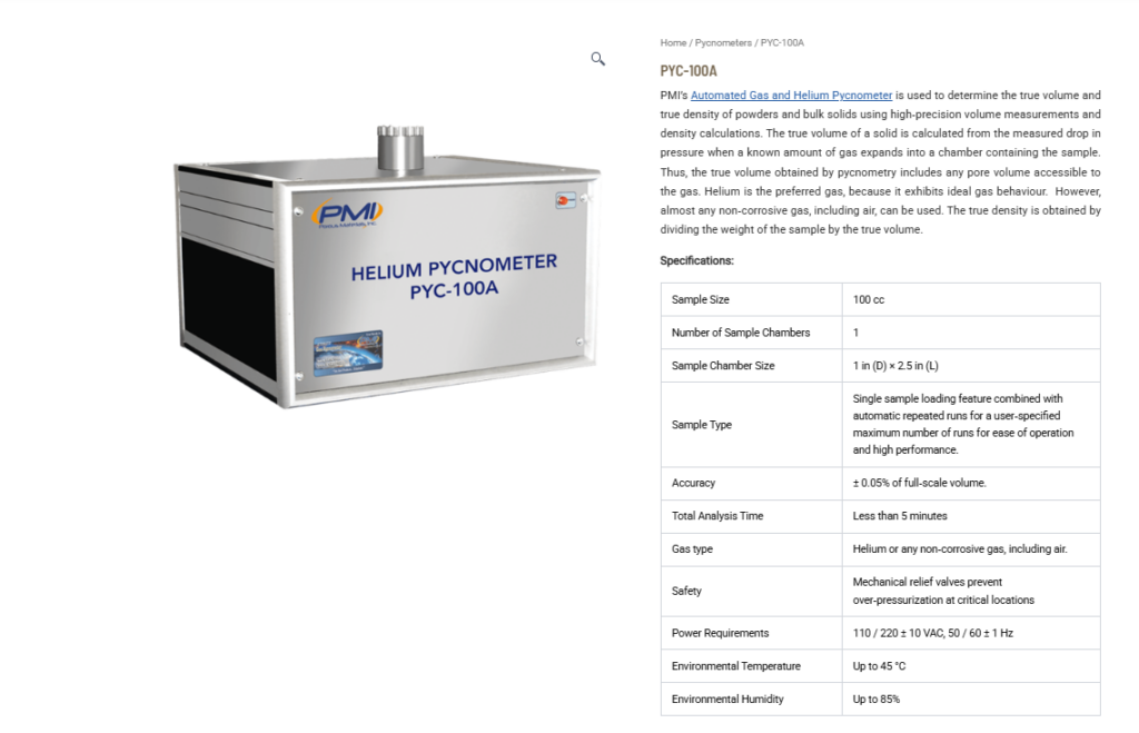 PYC-100A Helium Pycnometer