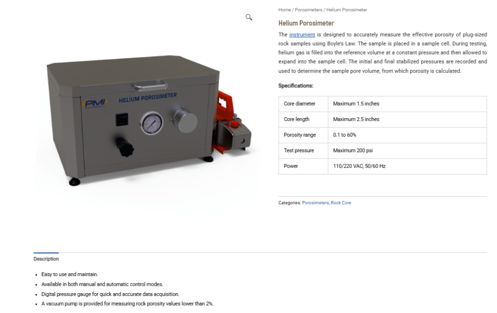 Helium Porosimeter