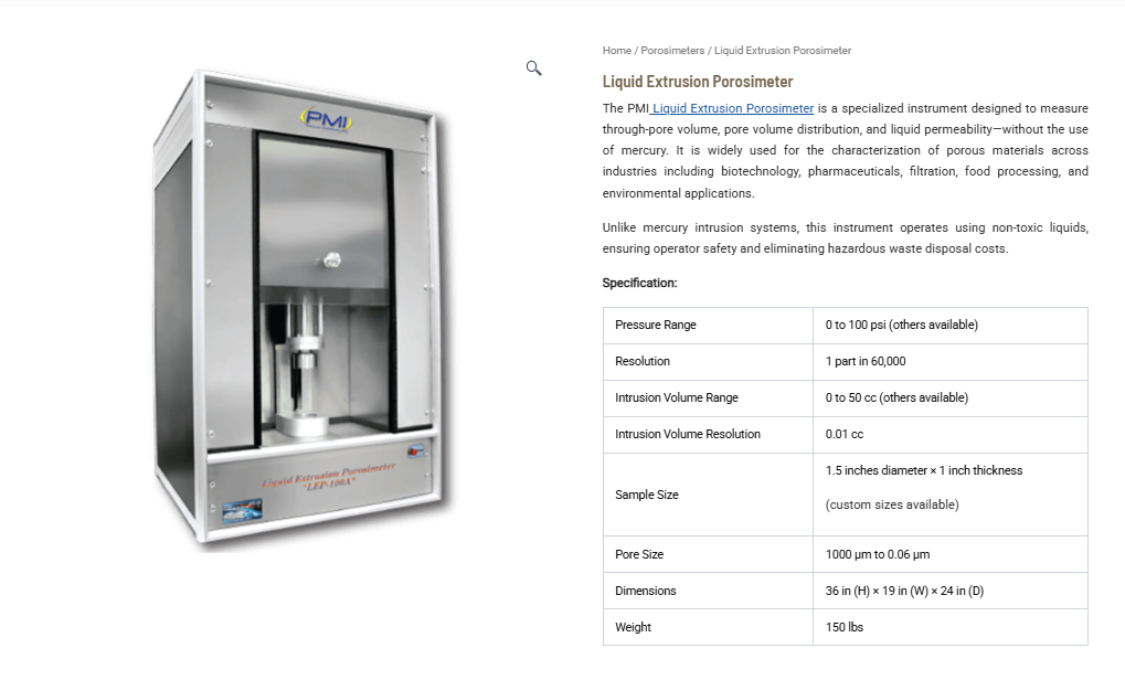 Liquid Extrusion Porosimeter