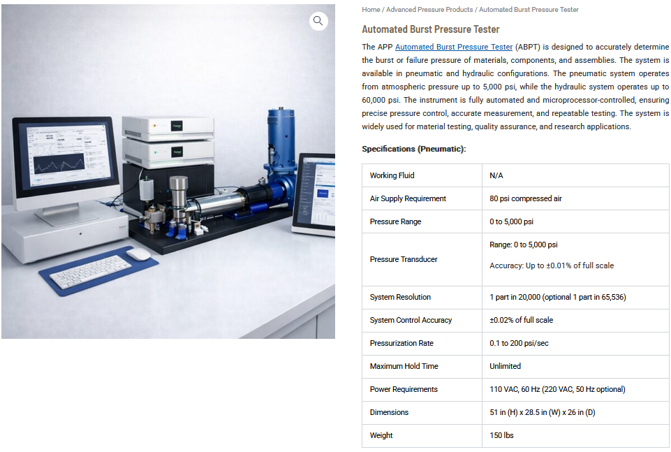 Automated Burst Pressure Tester